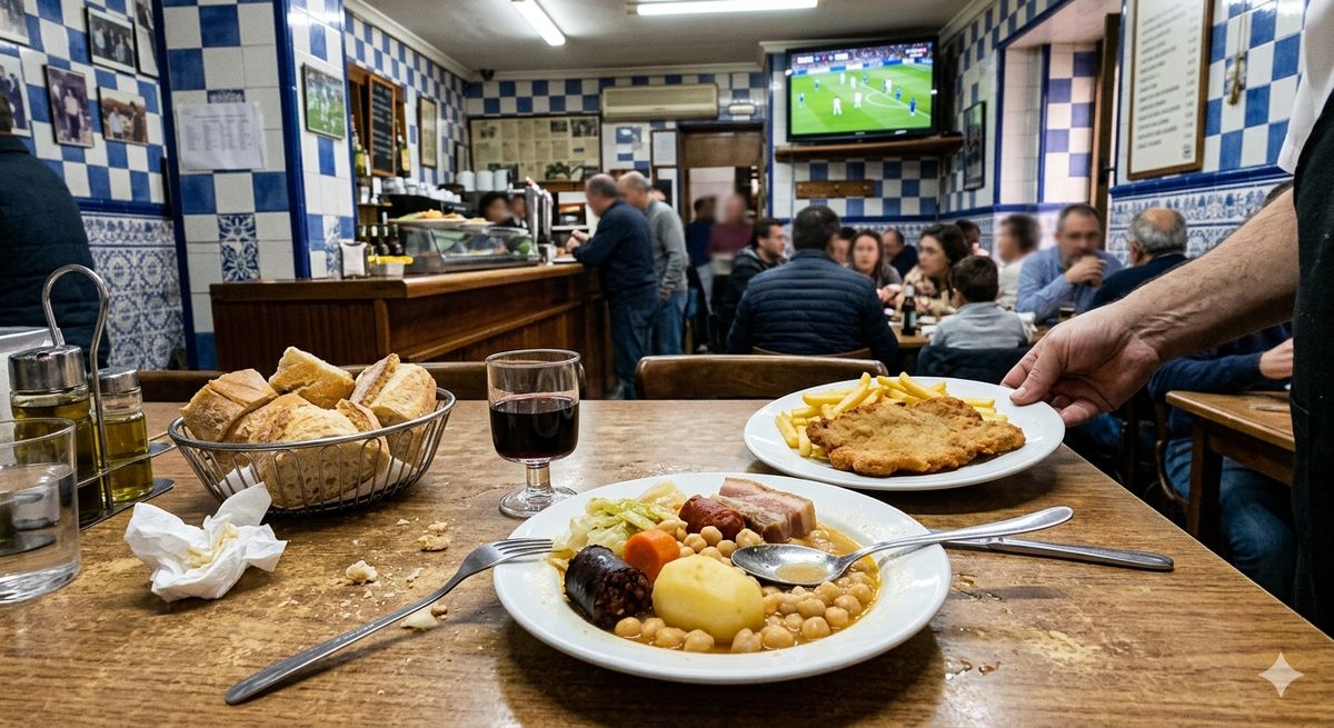 Terraza de restaurante en Madrid con platos de menú del día servidos